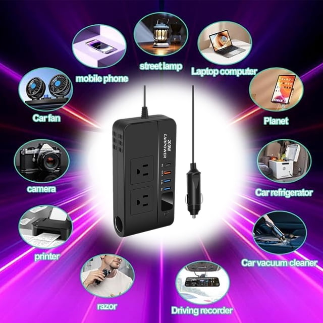 Xuewenshw 200W Car Power Device. Transforms 12V To 110V/220V AC. Has PD 18W USB C Two USB Ports QC3.0 Quick Charging LED Indicator And Car Socket Attachment. Comes In Black. Fanttik Screwdriver