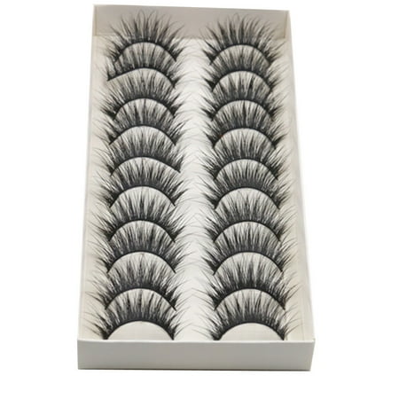 Glue Fake Eyelashes - DZT1968 3D Natural Cross Fluffy Mink Glue Adhesive Long Fake Eyelashes Pack Reusable