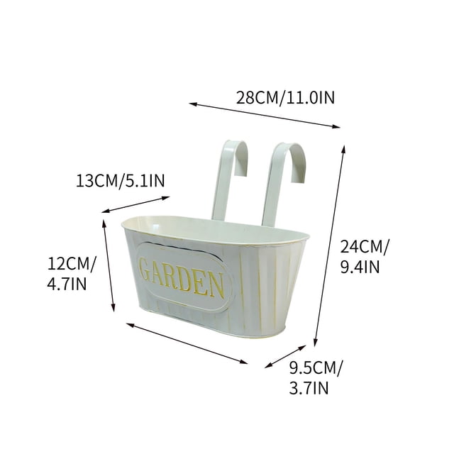 Maceta colgante de metal de 25 cm para pared, ideal para interiores y exteriores, ideal para vallas, balcones, jardines y decoración del hogar. Con ganchos desmontables.