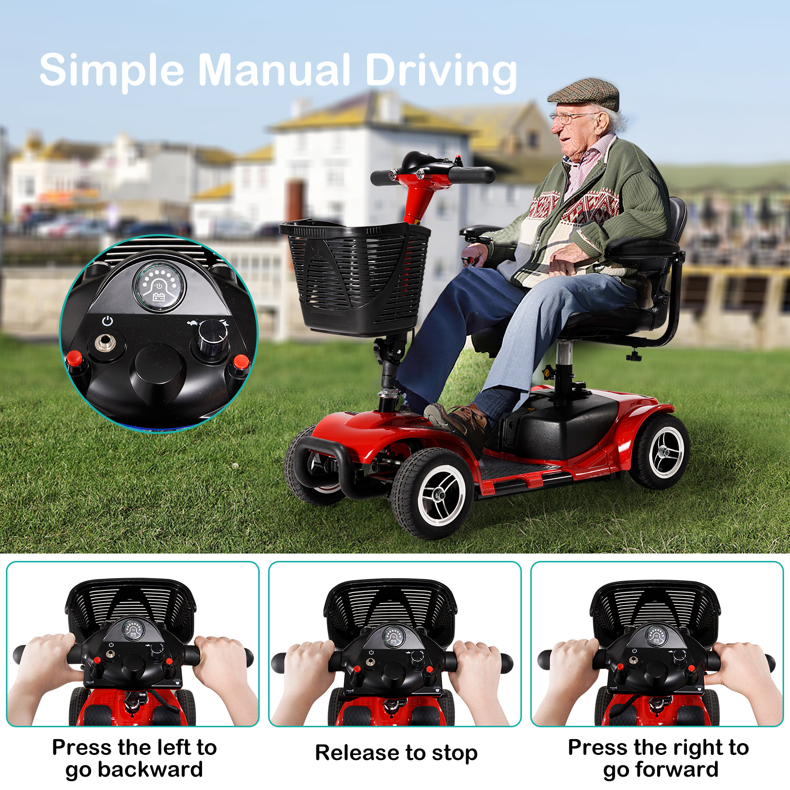 30 Miles Long Range 4 Wheel Electric Mobility Scooter with 350W Motor, Foldable Mobility Scooter for Adults/Seniors, 300LBS Capacity, Cup Holder, USB Port, Compact & Portable for Elderly, Silver