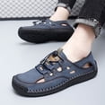 thumbnail image 5 of Mens Sandals Leather Casual Closed Toe Beach Fisherman Shoes Outdoor Summer Sports Breathable Walking Shoes Blue 9.5 US, 5 of 7