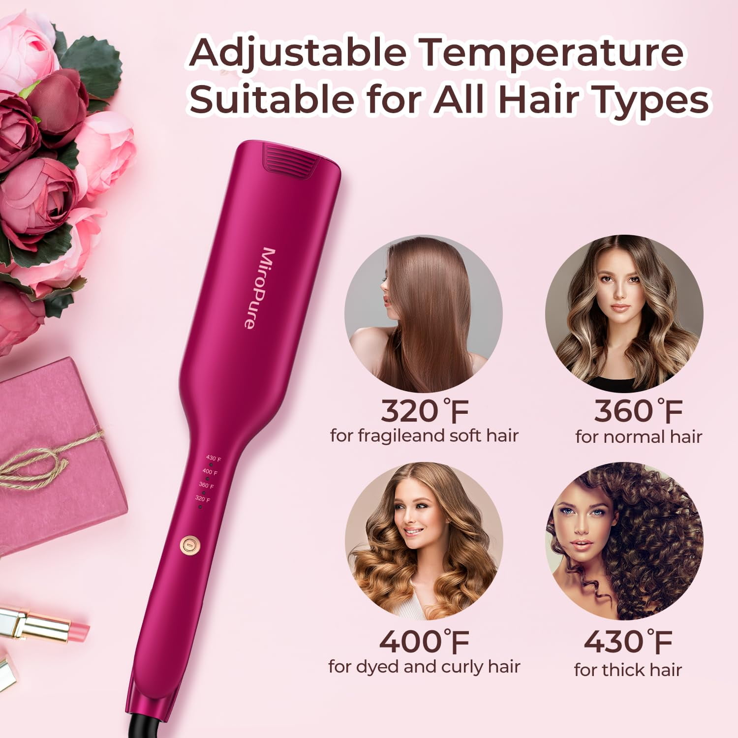 MiroPure Hair Waver Barrel Curling Iron Auto Shut-Off Adjustable Easy Shap Long Lasting Heat 320℉ - 430 ℉ Dual Voltage
