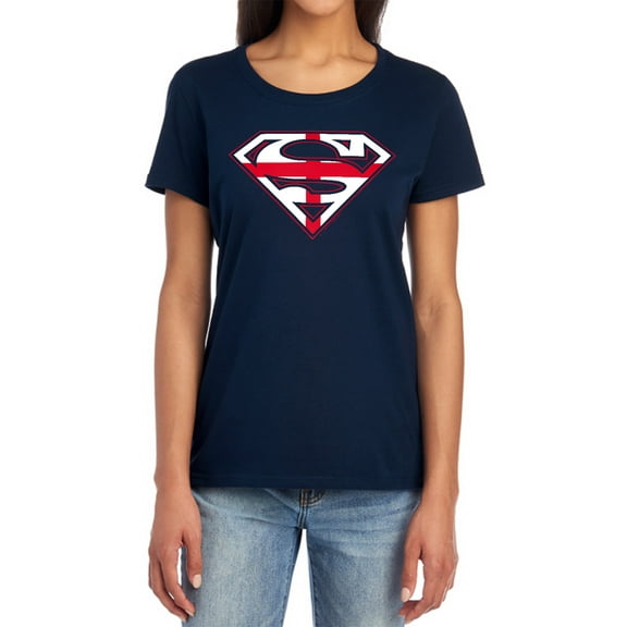 Superman English Shield Women's T Shirt, Navy, Small