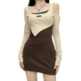 thumbnail image 1 of Vestido ajustado con hombros descubiertos Vestido elástico de manga larga elástico y ajustado para mujer para citas Marrón L, 1 of 8