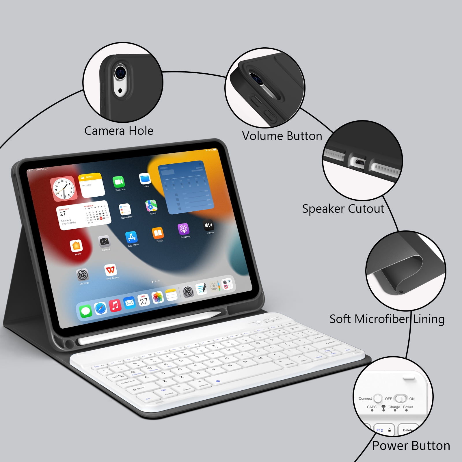 Aoub Keyboard Case for iPad 11th 10th Generation 2025 2022 A16 with Pencil Holder Magnetic Detachable Wireless Bluetooth Rechargeable Keyboard Cover for iPad 10th 10.9 inch/11th 11 inch, Black