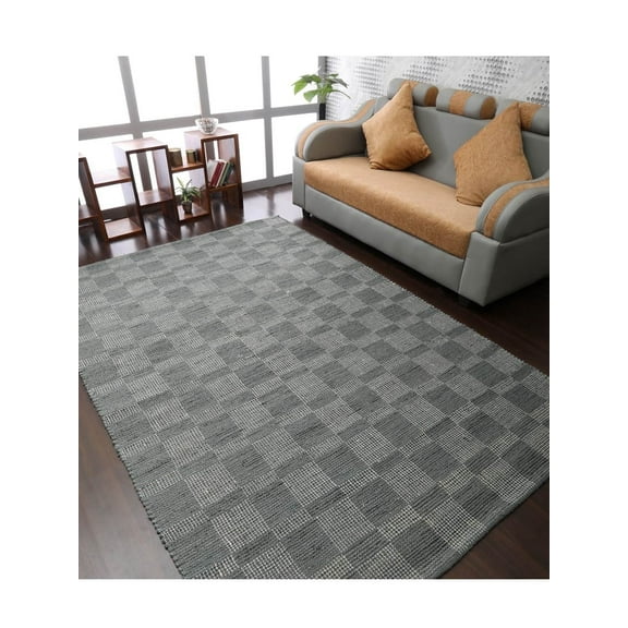 Hand Woven Jute Eco-Friendly Area Rugs - 5'X8', Rectangle Shape, Blue Color, Contemporary Pattern, High Pile, Natural Fiber, Outdoor Indoor Handmade Area Rugs For Living Room, Bed Room (J00092)