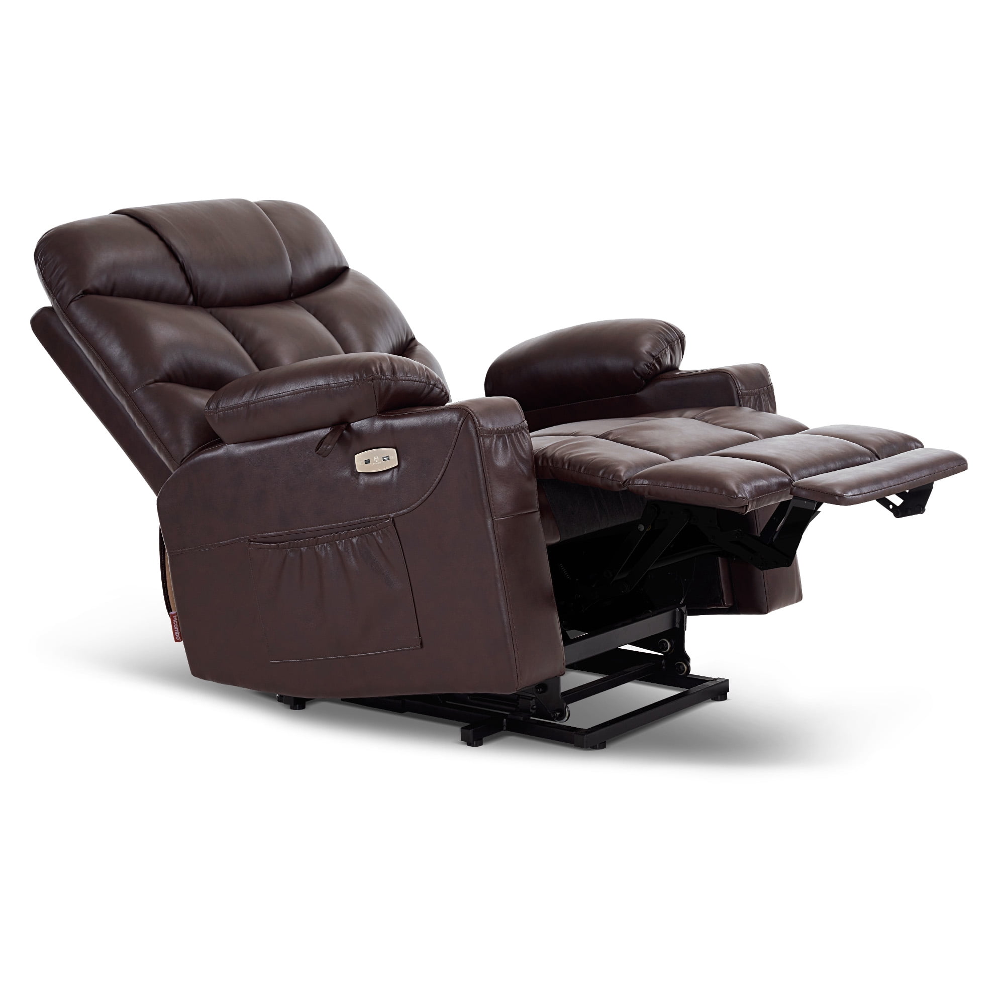 MCombo Power Lift Recliner Chair with Extended Footrest for Elderly, Faux Leather(Dark Brown)