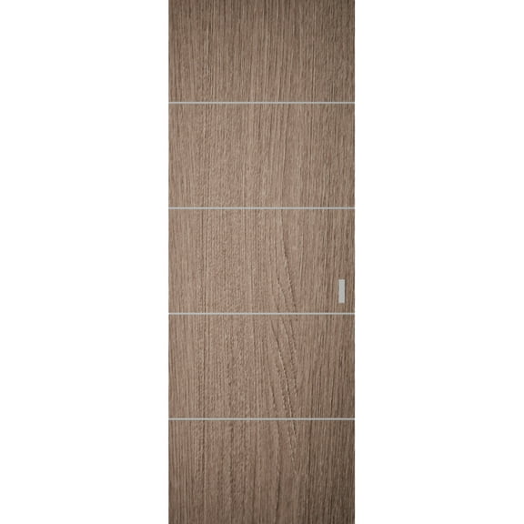 Hidden Barn | Planum 0020 Grey Oak | Sturdy Finished Flush Modern Doors | Magic Concealed Sliding Set 18" x 96"