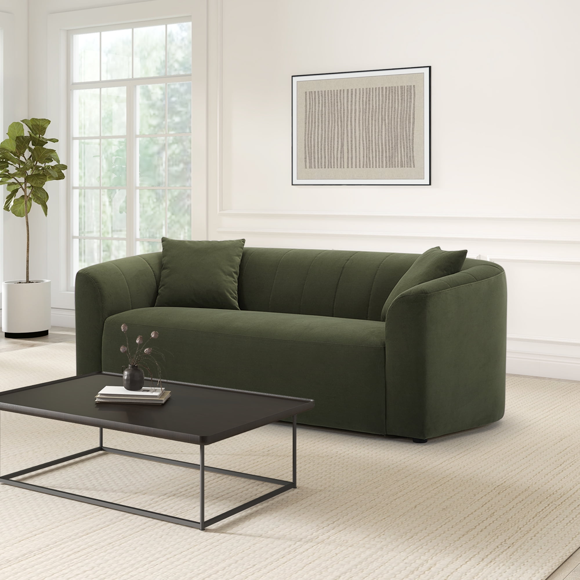 Cole & Rye Curved 79.53" Sofa, Olive Velvet