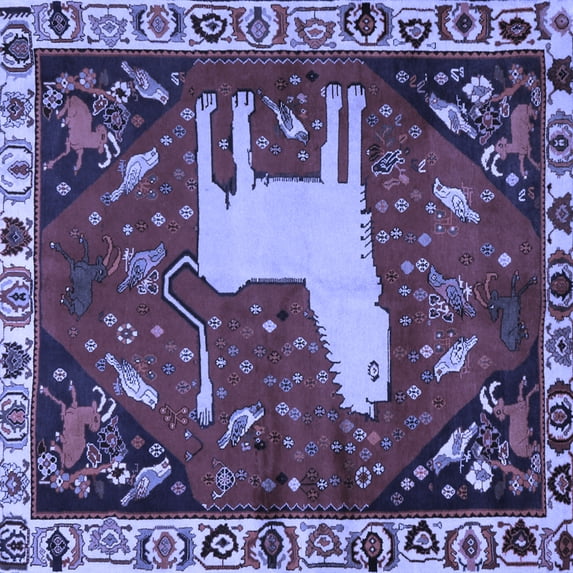 Ahgly Company Machine Washable Indoor Square Persian Blue Traditional Area Rugs, 4' Square