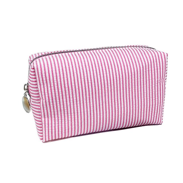 Bolsas de cosméticos for mujer, bolsa de cosméticos Seersucker, neceser de viaje, bolsa de maquillaje a rayas, organizador estético, bolsa de almacenamiento