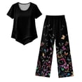 thumbnail image 5 of Womens Lounge 2 Piece Outfits Short Sleeve Tiered Tops Floral Print Wide Leg Capri Pants Summer Travel Outfits, 5 of 6
