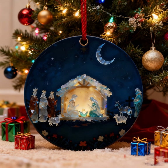 Uxgjfwu Acrylic Flat Nativity Scene Christmas Tree Pendant, 8cm Decorative Ornament for Holiday Tree, Birth of Jesus Themed Decoration, Festive Hanging Piece