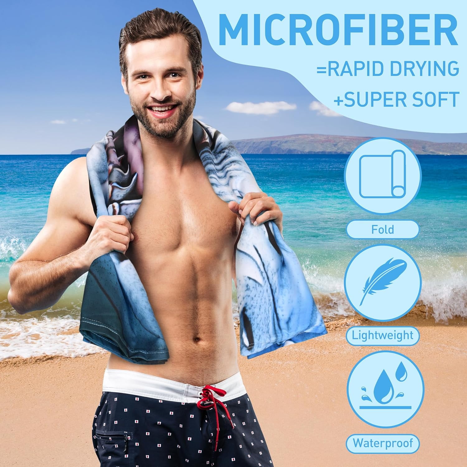 Tirrinia Lightweight Beach Poncho Towel with Hood for Adult, Quick Dry, Travel Surfer Pool