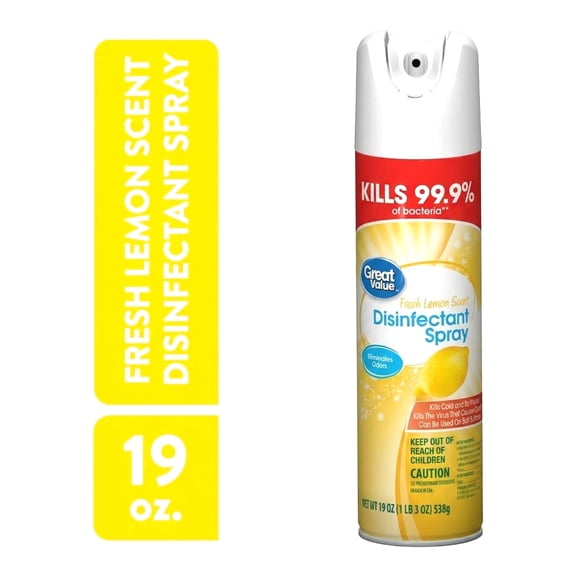 Great Value Disinfectant Spray Can, Lemon Scent, 19 oz