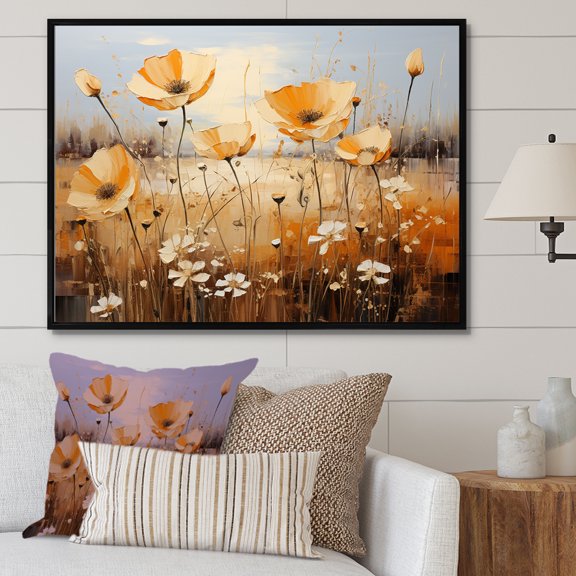 Designart "Splendid Blossom Meadow II" Flower Floater Framed Wall Decor