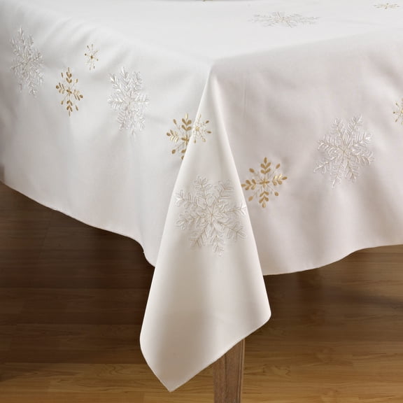 Saro Lifestyle Elegant Tablecloth With Snowflake Design Ivory 36 X 36 Square Toppers