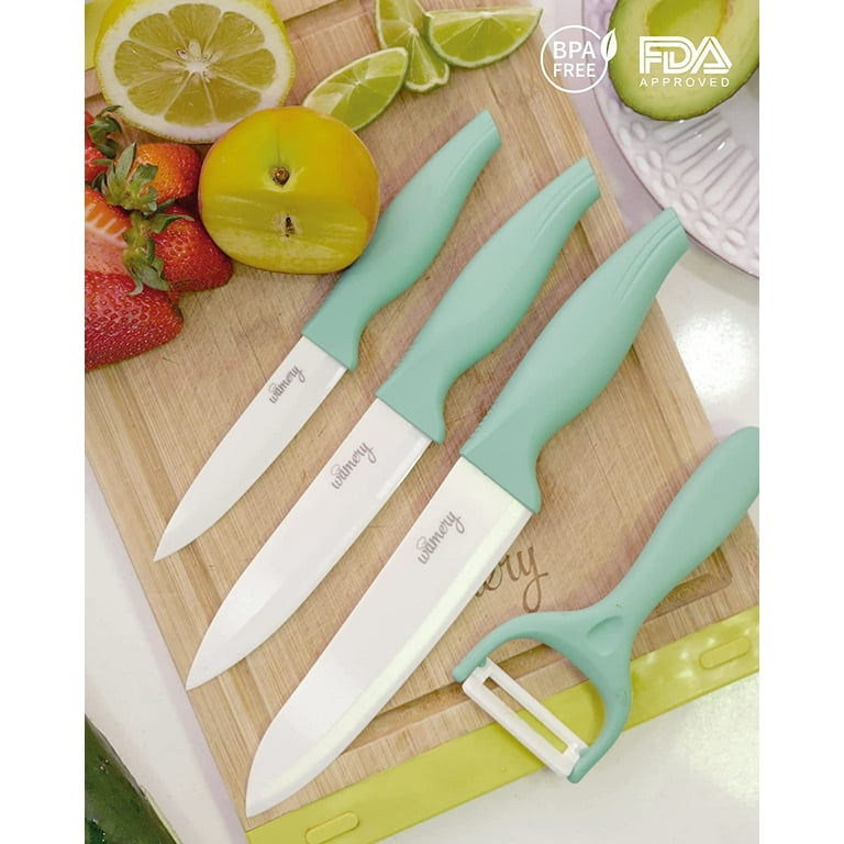 Updated Version Ceramic Knife Set 4-Piece Color with Sheaths (Includes 3  Paring Knife, 4 Fruit Knife, 5 Utility Knife, 6 Chef Knife) for Home