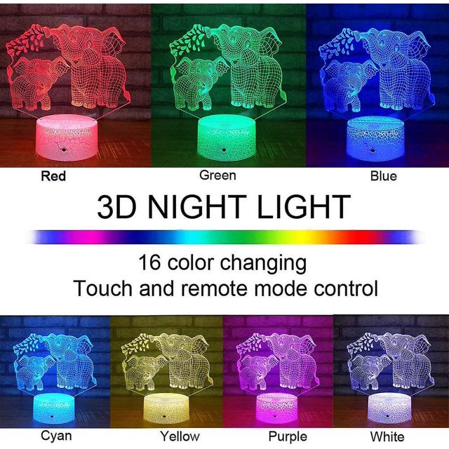 Luz nocturna 3D YONGSHENG Elefante con control remoto 16 colores