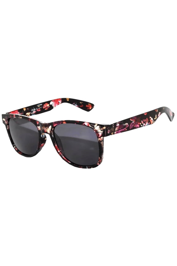Retro Sunglasses - Black Floral Frame / Smoke Lens