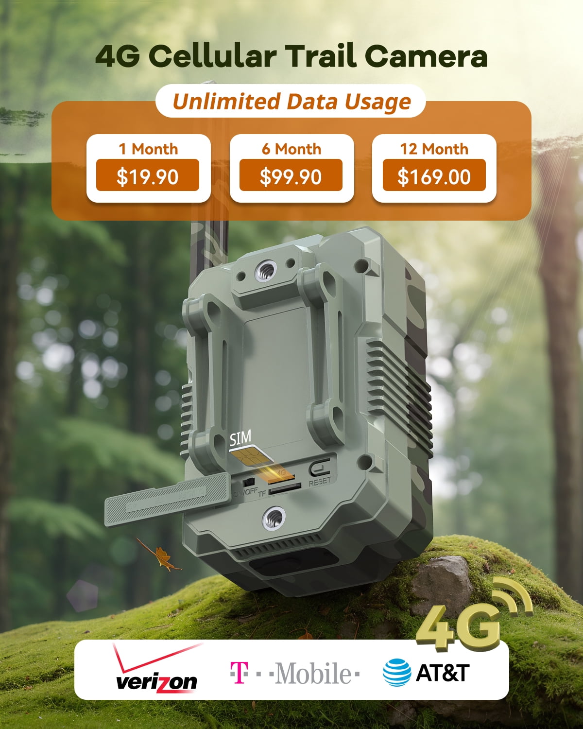 DEATTl2.7K Video Cellular Trail Camera, Game Camera with No Glow Night Vision, 64GB SD Card, No WiFiNeeded,Unlimited Data Plan,0.2s Trigger Time for Wildlife Deer Monitoring Trail Cam