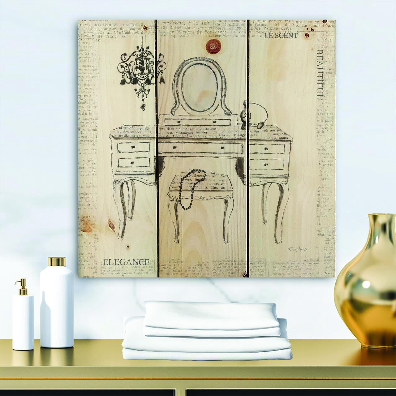 Designart 'Paris Hotel Bathroom IV' Traditional Bathroom Print on Natural Pine Wood