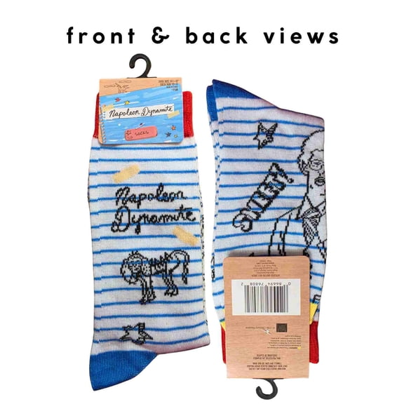 Napoleon Dynamite "SWEET!" Striped Crew Socks 1 Pair Blue White | Sock Size 10-13