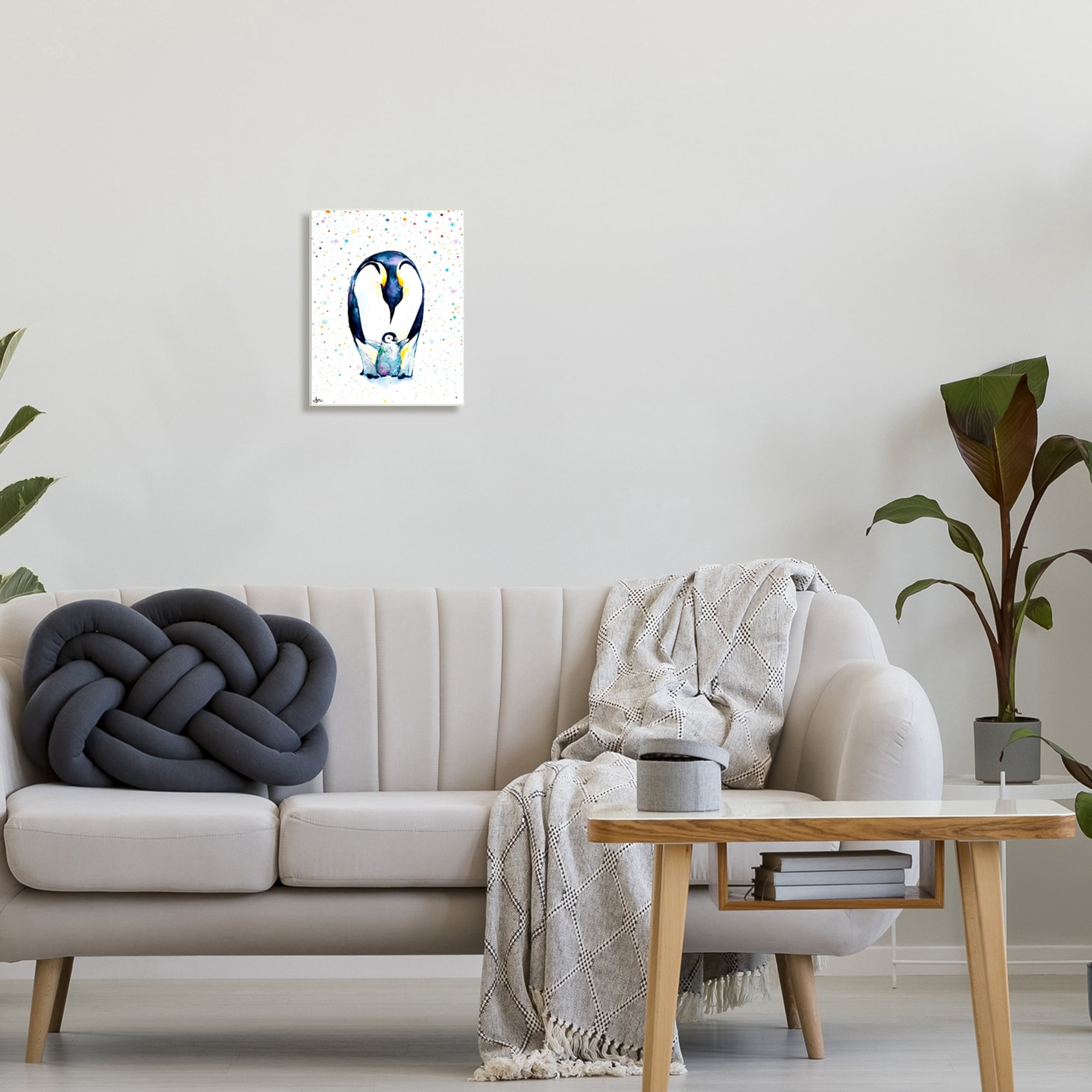 Stupell Polka Dot Penguin Mom and Baby Family Wood Wall Art, 10x15, Proudly A - Multi-color 10 x 15