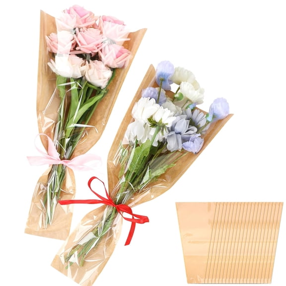 Emlimny 40Pcs Flower Wrapping Bags 9.8x17.9 Inch Kraft Paper Flower Sleeves for Bouquets Flower Bags for Birthday Wedding Graduation Gift, Florist Wrap Supplies
