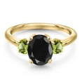 thumbnail image 3 of Gem Stone King 10K Yellow Gold Black Sapphire and Green Peridot Engagement Ring for Women | 3.10 Cttw | Oval 9X7MM | Gemstone September Birthstone | Size 7, 3 of 6