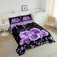 thumbnail image 3 of Erosebridal Lavender Rose Print Comforter Set Queen Purple And Black Floral Bedding Set Rose Flower Gifts For Women Men Couple ,Glitter Diamond Love Hearts Decor Bed Duvet Set 2 Pillow Cases, 3 of 6