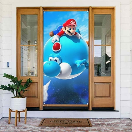 Game Super Mario Door Cover Decorated Banner Tapestry Home Decoration Holiday Party Supplies Door Banner Porch Sign Banner 72.8 x 35.4 Inch