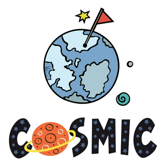 Explore Earth Planet Universe Cosmic LetteringWall Decal Decoration Cosmic Vibrant Cartoon Cartoon Space Decorating Ideas for Child's Bedroom Size: 10 In(W) x 10 In(H)
