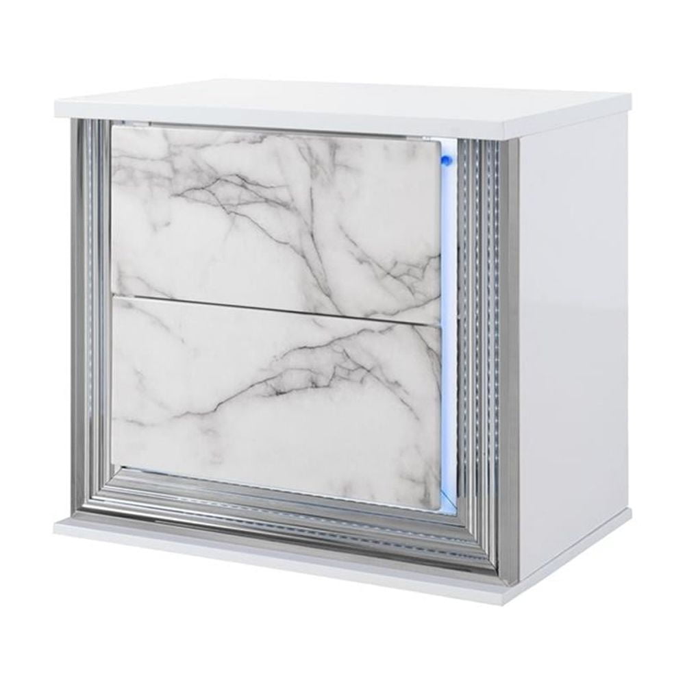 Global Furniture USA Ylime White Marble Nightstand With Led, 1 Pack