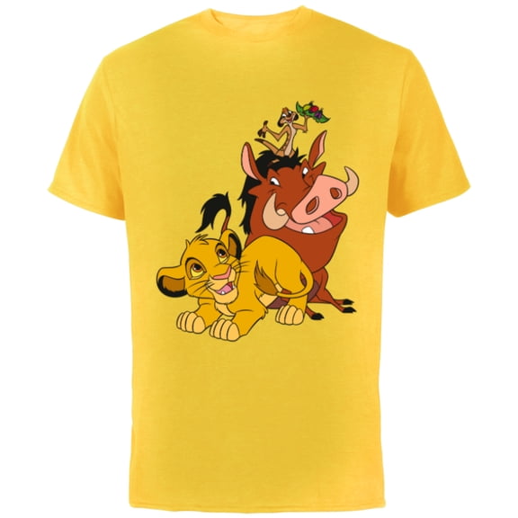 Disney The Lion King Young Simba Timon and Pumbaa - Short Sleeve Cotton T-Shirt for Adults - Customized-Yellow