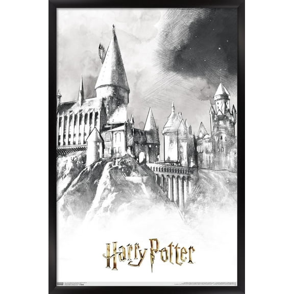 The Wizarding World: Harry Potter - Illustrated Hogwarts Wall Poster, 14.725" x 22.375", Framed