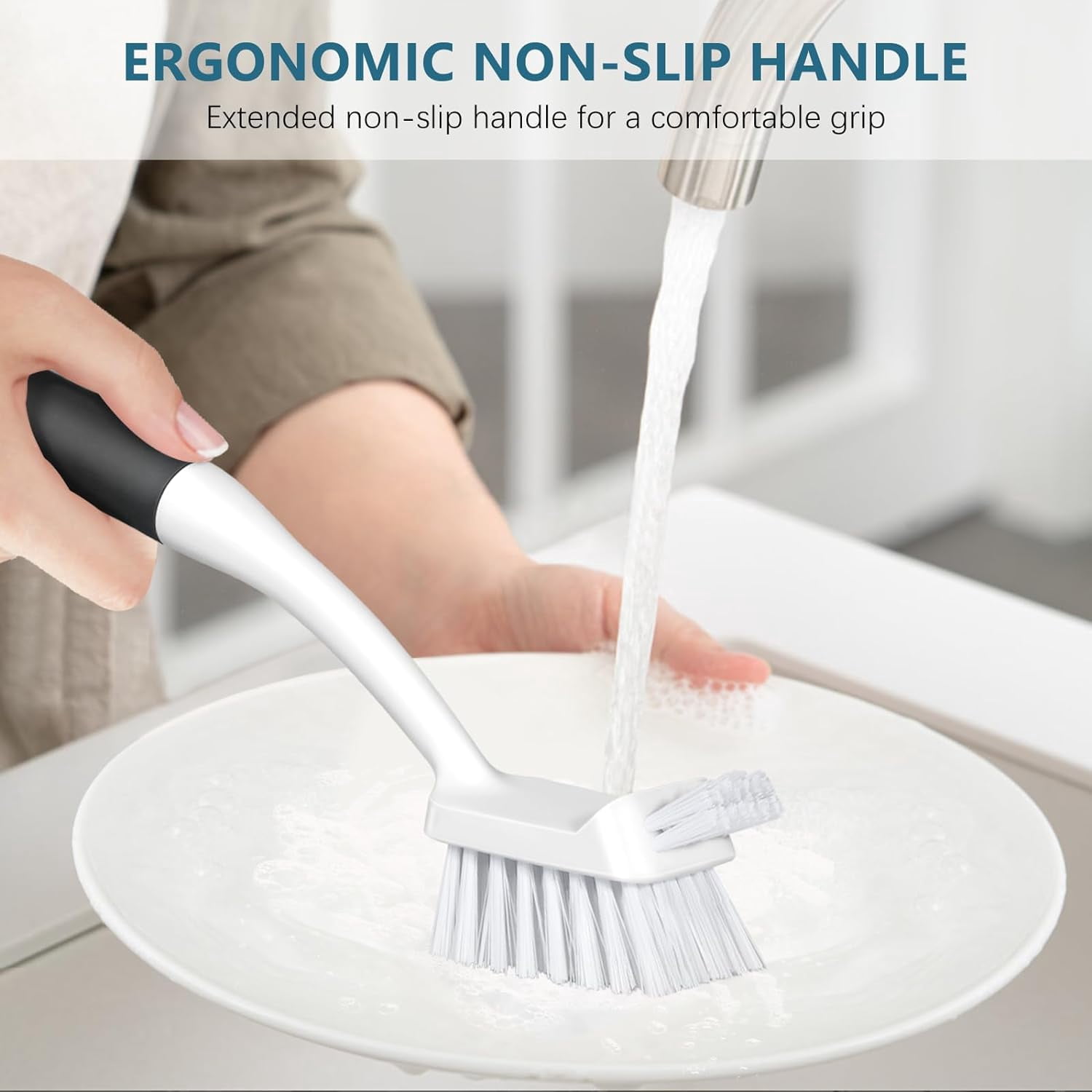 Dish Brush Set of 3 with Bottle Brush, Scrub Long Handle Deep Cleaning Scraper Tip for Kitchen Sink Dishes Cup Pot and Pans Tile Lines,