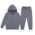 thumbnail image 2 of Hzzrkos Kids Casual Loose Solid Color Long Sleeve Hooded Zip Up Sweatshirt Jogger Pants Tracksuit Set Drawstring Active Outfit Lounge Set for Daily Wear Gray, 2 of 7