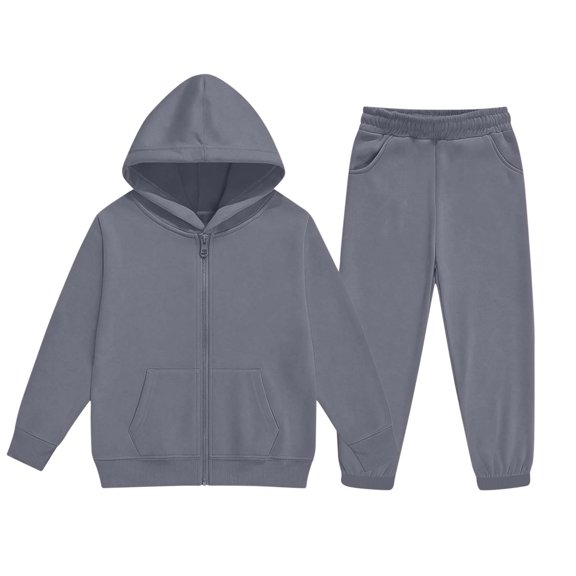 SZJXBUY Kids Sweatsuit 2 Piece Fall Winter Warm Basic Sweatsuits Casual Fleece Full Zip Hoodie Jogger Pant Athletic Outfit Gray,13-14 Years