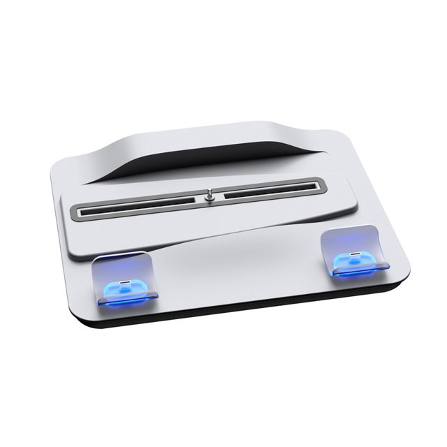 Cateissary Para PS5 Soporte vertical con base de ventilador de refrigeración de controlador dual Consola Estación de carga Ventilador enfriador Electrónica Blanco