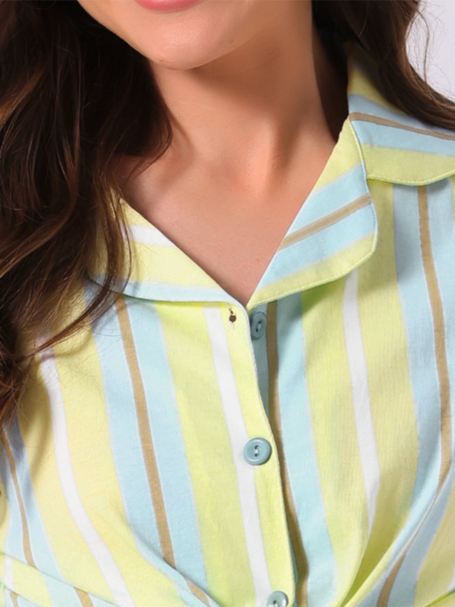 DARING DIVA Cotton Pajamas Button Down Pants Loungewear Set XS Yellow Stripe