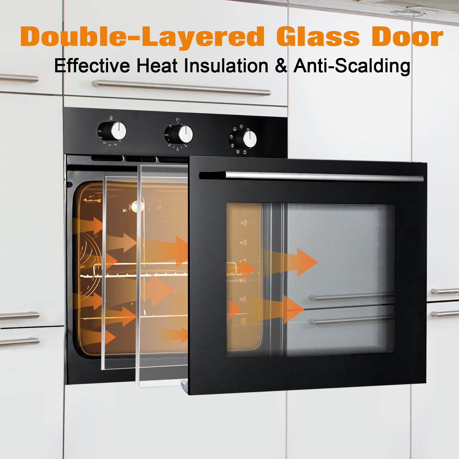 24 Inch Single Wall Oven, 2.5 Cu.Ft Capacity Built-in Electric Wall Oven with 8 Cooking Functions ＆  with Convection, Defrost, 3000w Stainless Steel Built in Oven