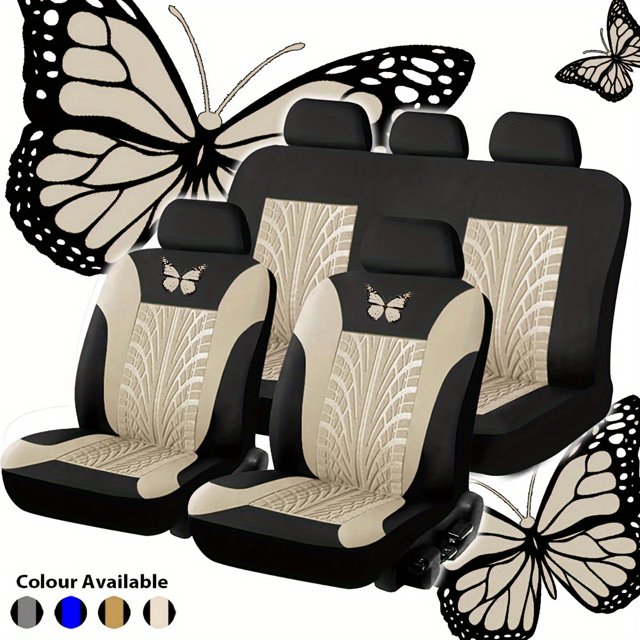 Universal Car Seat Cover Set - Red Butterfly Embroidery - Protects and Enhances Your Vehicle's Interior