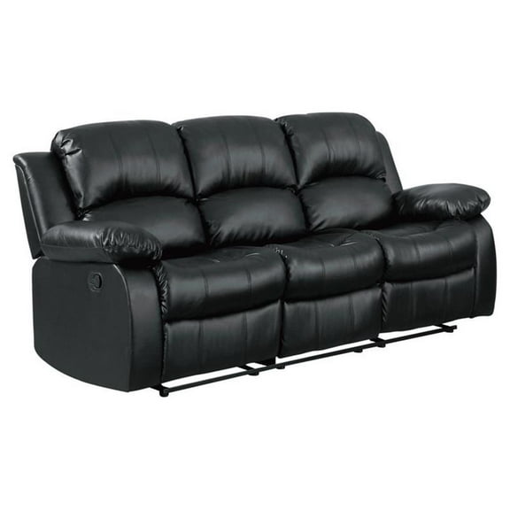 Pemberly Row Modern Faux Leather Double Reclining Sofa, 3 Seater Recliner Couch for Home Living Room, Black