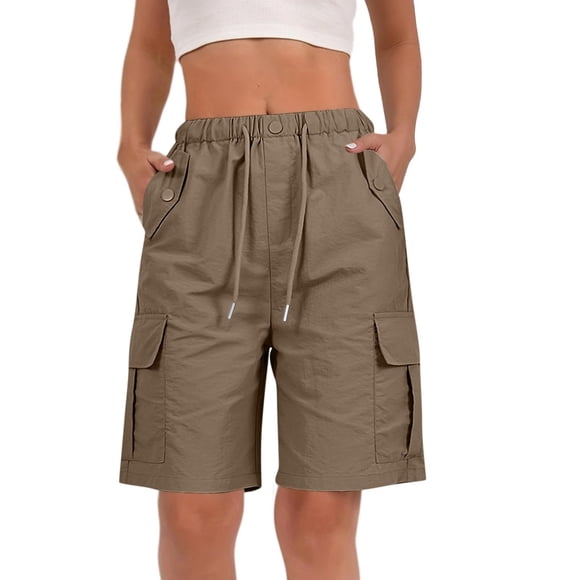 ManxiVoo Women's Workwear Shorts Multi Pocket Utility Casual Cargo Pants Outdoor Hiking Summer XXL Size Coffee