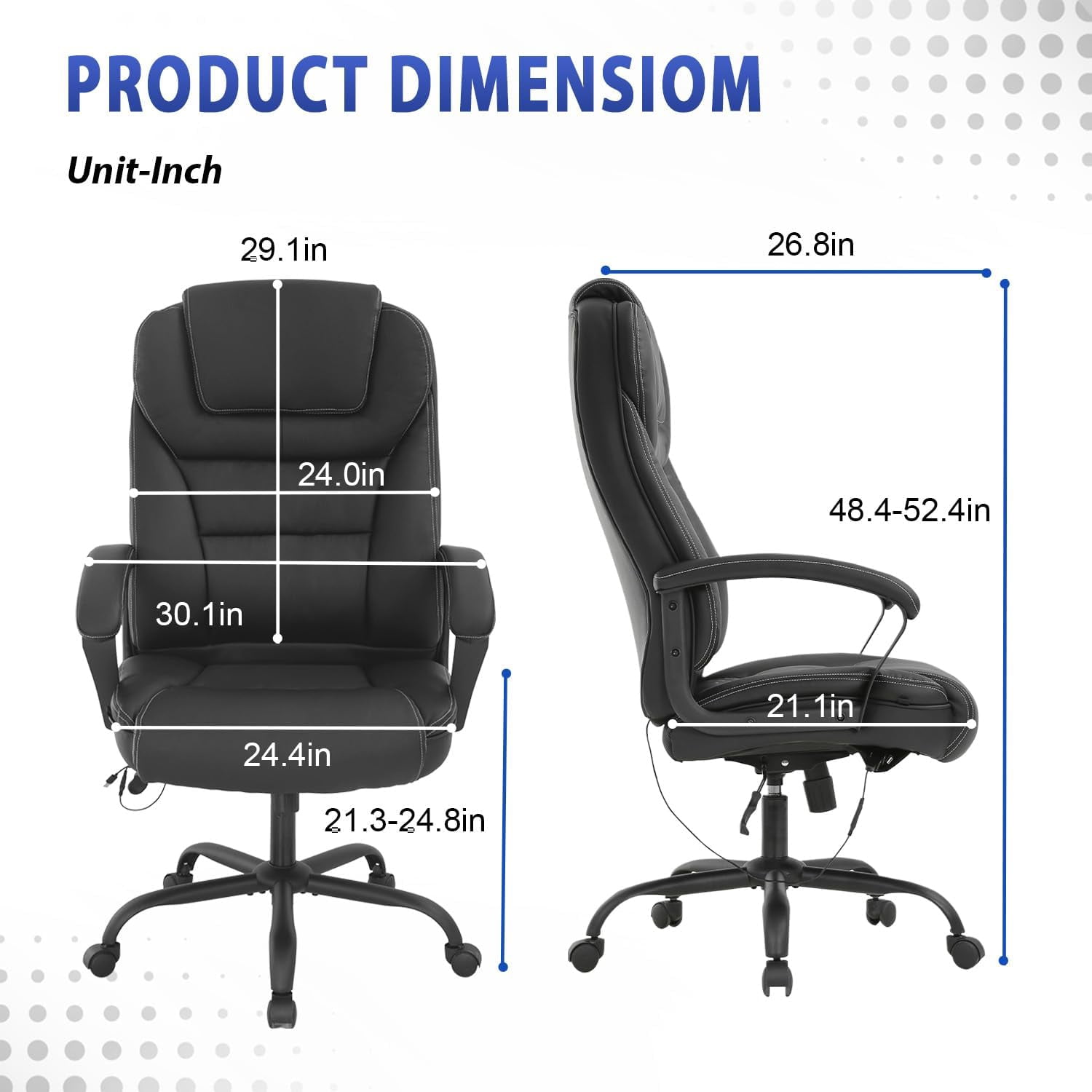 CL.HPAHKL Big and Tall Office Chair 500lbs Wide Seat Ergonomic Computer Desk Chair with Lumbar Support Arms High Back PU Leather Executive Task Swivel Rolling Chair, Black