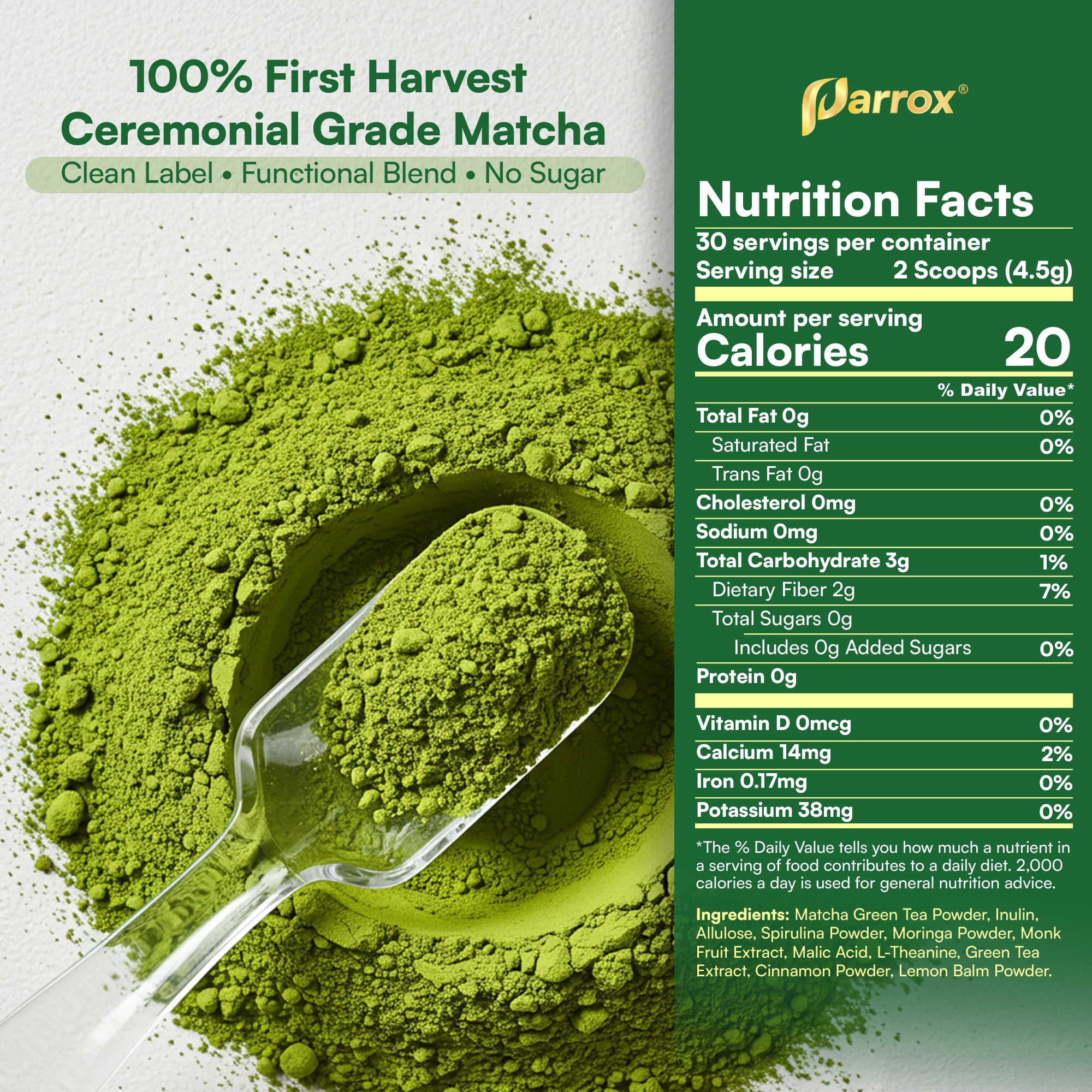 Ceremonial Grade Matcha Powder Infused with Moringa, Green Tea Extract, L-Theanine, Inulin, Spirulina, Ceylon Cinnamon, and Lemon Balm – 100% First Harvest Japanese Tea (3 Pack)