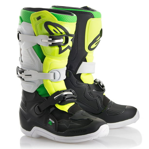 Alpinestars Tech 7S Youth MX Offroad Boots Black/White/Yellow/Green