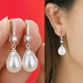 thumbnail image 2 of EOEMY New 925 Silver Water Tear Drop Pearl Crystal Dangle Earrings For Womens Jewelry-White, 2 of 9