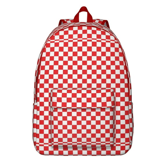 White Red Checkered Backpack for School,Cute School Bag,Schoolbag with Adjustable Shoulder Straps & Padded Back,15.7"x11.8"x5.5"